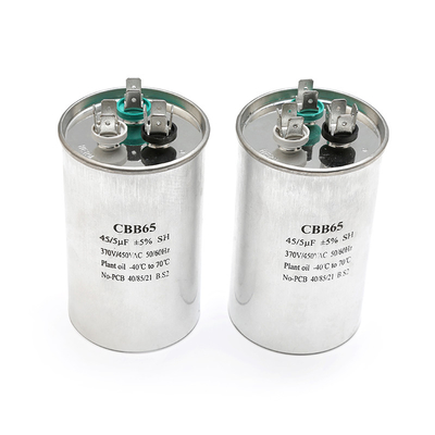 Цилиндрический случай конденсатора бега мотора кондиционера AC конденсатора силы CBB65 45uf 5% 370V 450V алюминиевый